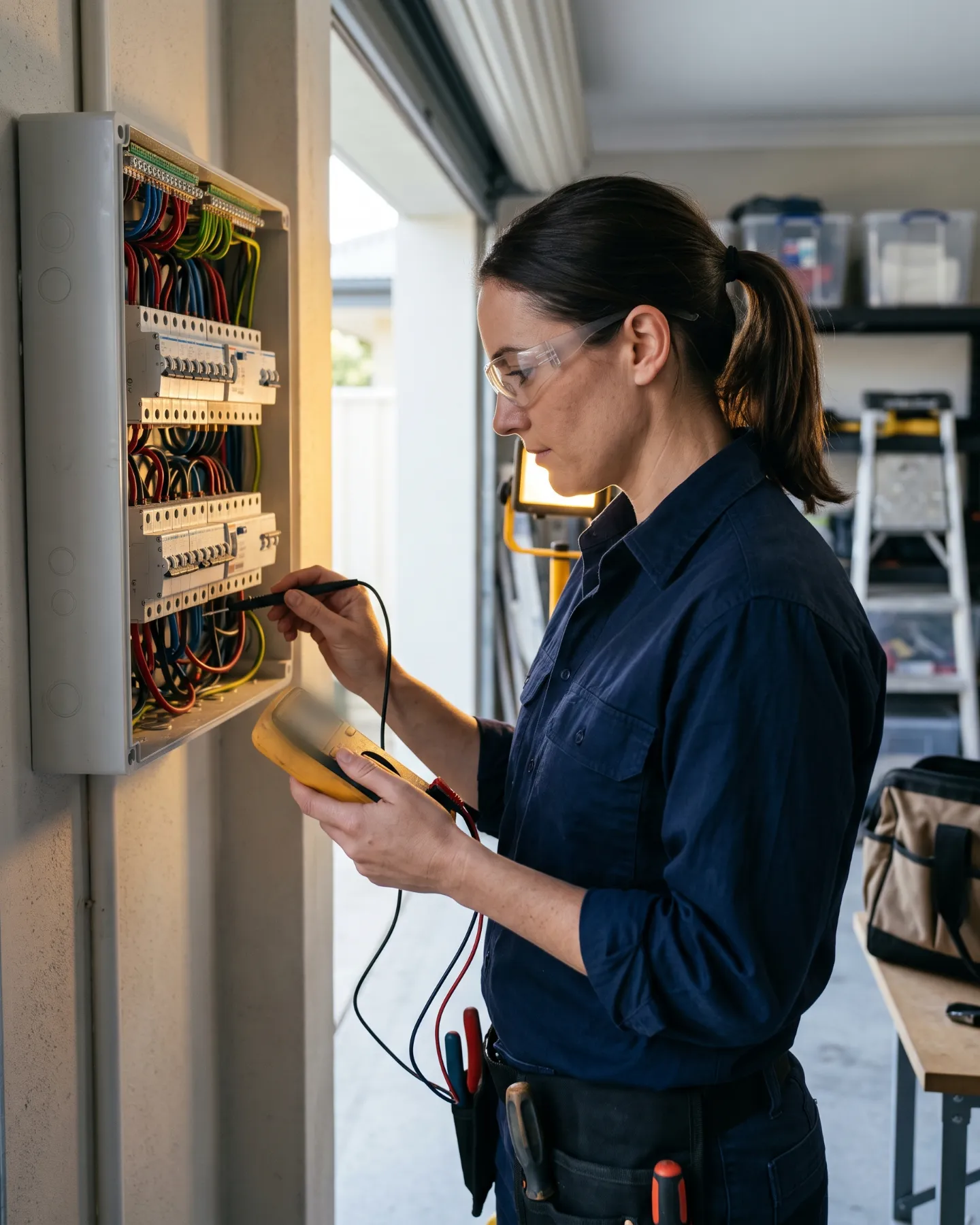 Electrician testing a switchboard