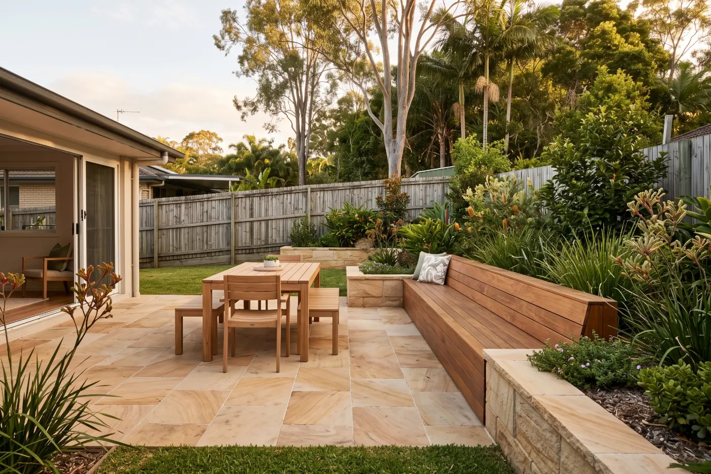 Sandstone paved entertaining area