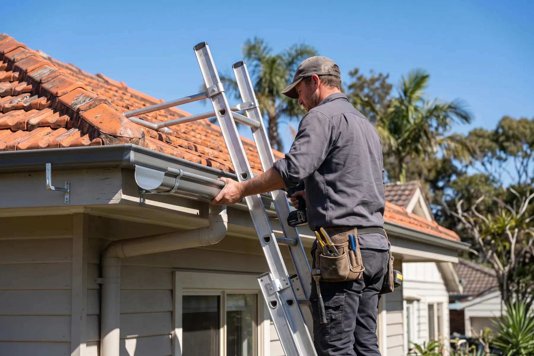 Roofer fitting new gutters